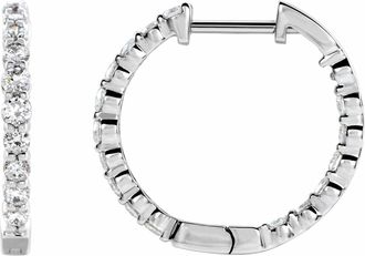 Diamond2Deal 14K Gold 1ct Lab-Grown Diamond Inside-Outside Hinged Hoop Earrings Clarity VS, Color F-G