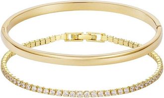 Adornia Adornia 18K Plated Stainless Steel Crystal Cuff & Tennis Bracelet Set