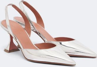 Amina Muaddi Holli mirrored leather slingback pumps