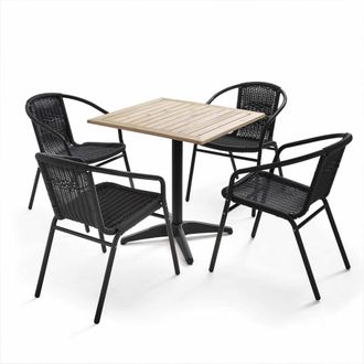 Oviala Mesa de terraza cuadrada con tablero de madera y 4 sillas de resina