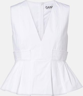 Ganni Peplum cotton-blend poplin top