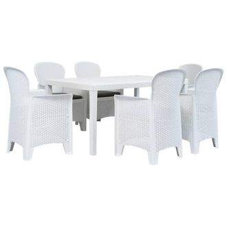 vidaXL Set De Muebles De Jard&iacute;n 7 Pzas Pl&aacute;stico Blanco Aspecto Rat&aacute;n