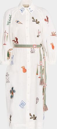Alemais Mina Embroidered Midi Shirtdress