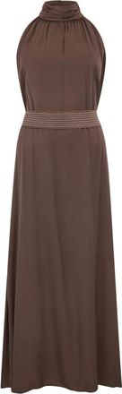 PESERICO Lange Jurk - Dames - Maxi kleedjes - Bruin - 3XL - Polyester - Kleedjes