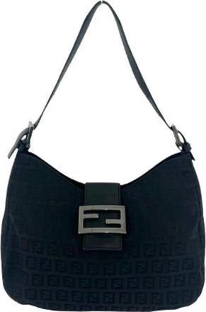 Fendi Pre-owned Zucchino Canvas Leather Shoulder Bag - Dames - Vintage Schoudertas - Zwart - ONE Size - Leer - Vintage