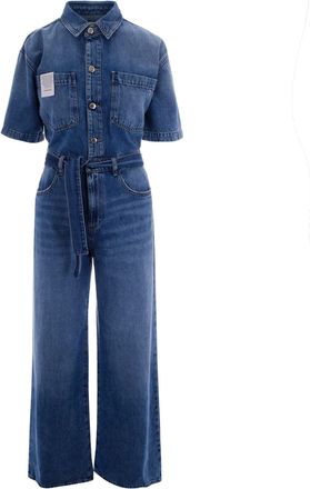 Icon Denim Los Angeles Denim Jumpsuit with Belted Waist and Button-Up Front