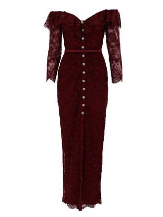 Self Portrait Neutrals Intricate Lace Jewel Buttons Midi Dress