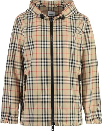 Burberry Windjack met motief- verstelbare trekkoord - Dames - Zomerjassen - Beige - M - Polyester - Jassen