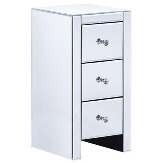 Beliani C&oacute;moda De Vidrio Efecto Espejo Plateado 3 Cajones Mesita De Noche 60 X 30 X 30 Cm Dise&ntilde;o Moderno Glamuroso Lorris