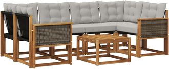 vidaXL Conjunto De Sof&aacute;s De Exterior 7 Uds. Natural Y Gris Claro Vidaxl