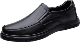 Generic Mens Genuine Leather Slip On Dress Loafers Business Casual Cowhide Shoes Flat Comfortable Easy Wear Mens Flats for Work Office and Daily Use(Black,10.