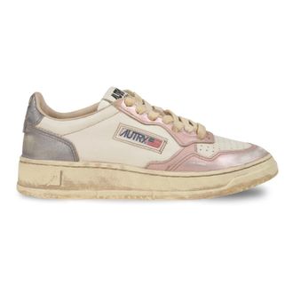 Autry Vintage Leather Trainers Pink Grey