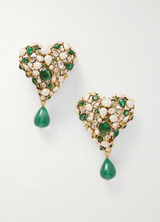 Saint Laurent Orecchini A Clip In Metallo Dorato Con Cristalli Bo Coeur Fetiche - Oro