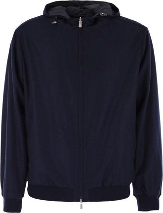 Fedeli Reversible Bomber Jacket With Hood In Cashmere Flannel And Airstop