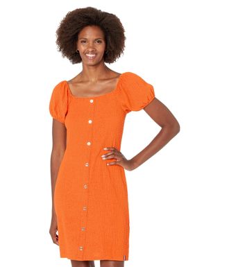 Tommy Hilfiger Womens Square Neck Puff Sleeve Dress Peasant Tiered, Mandarin, XL