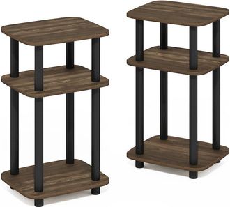 Furinno 3-Tier Turn-N-Tube Curve End Table, Side Table, 2-Pack, Columbia Walnut/Black