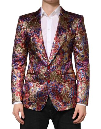 Dolce & Gabbana Mens Multicolor Jacquard Single Breasted Blazer Clothing