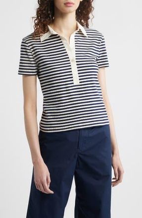 Wyeth Nyc Adam Stripe Stretch Cotton Polo in Ecru/Navy at Nordstrom Rack, Size X-Small