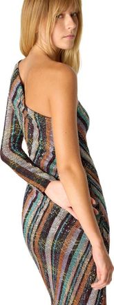 Missoni Long One-shoulder Dress In An Irregular Zigzag Knit With Sequins in Multicoloured at Nordstrom, Size 38 It