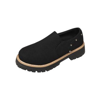 Generic Black Women Loafers Featuring Round Toe Shallow Mouth and Thick Bottom Ideal for Casual Settings Functional for Various Occasions
