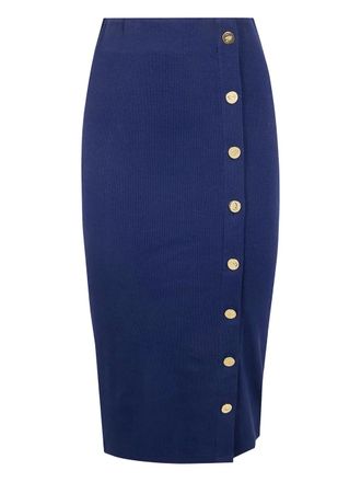 Lauren Ralph Lauren button-trim pencil skirt - women - Cotton/Modal/Elastane - M - Blue