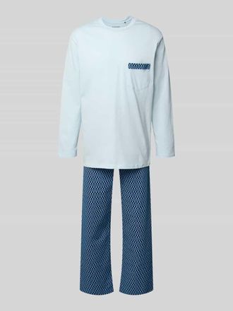 Schiesser Pyjama mit klassischer Brusttasche und Rundhalsausschnitt in Hellblau, Gr&ouml;&szlig;e 48