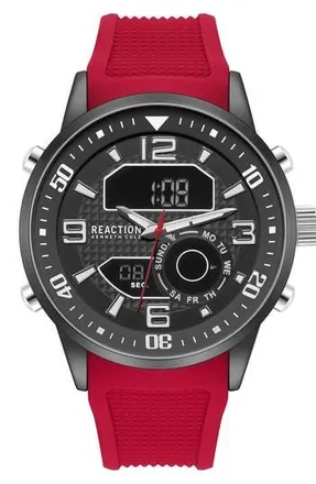 Kenneth Cole Reaction Analog Digital Silicone Strap Chronograph Watch, 46mm in Red at Nordstrom Rack