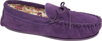 Mokkers Ladies Purple Leather Suede Warm Lined Moccasin Slippers (6)