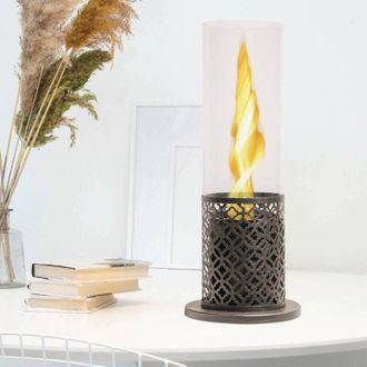 Dmora Dmora - Chimenea De Bioetanol Dschwellensatt, Chimenea Ecol&oacute;gica, Hogar Sin Humo, Calefactor De Etanol, Made In Italy, 20x20 H50 Cm, Negro Y Oro