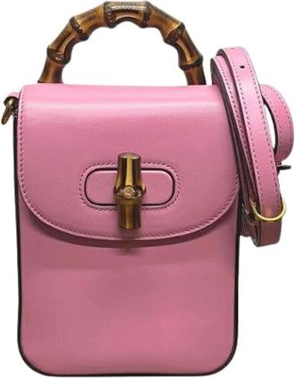 Gucci Pre-owned Handbags, female, Pink, Size: ONE SIZE Pre-owned Bamboo Leather 3way Bag