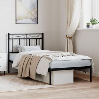 vidaXL Estructura Cama Sin Colch&oacute;n Con Cabecero Metal Negro 90x190 Cm Vidaxl