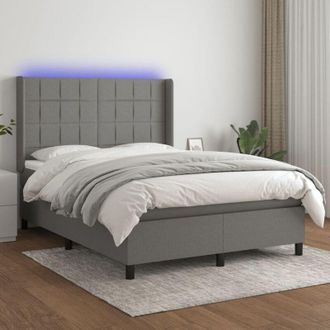 vidaXL Cama Box Spring Colch&oacute;n Y Luces Led Tela Gris Oscuro 140x190 Cm Vidaxl