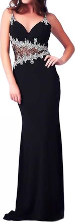 Mac Duggal Beaded Illusion Gown In Black