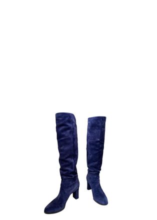 Jimmy Choo London Navy Blue Suede Madalie Long Heeled Boots Size 38.5