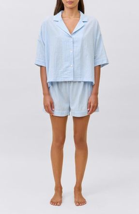 Papinelle Sleepwear Sabring Stripe Boxer Pajamas in Blue Bell White Stripe at Nordstrom, Size Xx-Large