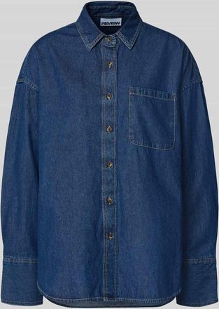 Review Oversized Jeansbluse mit Brusttasche in Dunkelblau, Gr&ouml;&szlig;e XS