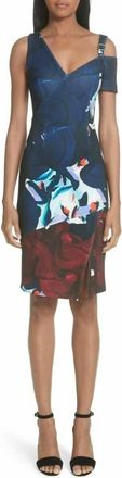 Yigal AzrouËl Floral Cold Shoulder Scuba Midi Dress In Multicolor