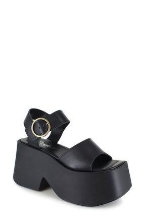 Candie's Anna Ankle Strap Platform Sandal in Black Leather at Nordstrom, Size 10Us