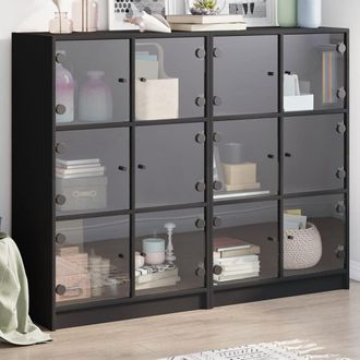 Berkfield Home Bookcase with Doors Black 136x37x109 cm Engineered Wood | Size: 136 x 37 x 109 cm