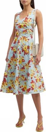 Sara Roka Teagan Floral Print Midi Dress In Light Blue