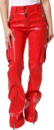 Dolce & Gabbana Womens Red Glossy Polyester Cargo Boot Cut Pants 08+pl+pu