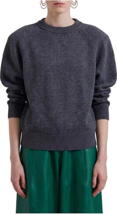 Frankie Shop Trui met textuur en ronde hals - Dames - Truien - Grijs - Maat: M Wol