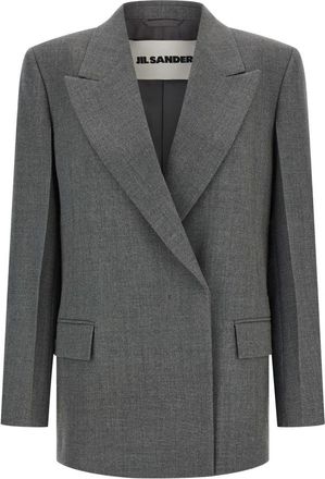 Jil Sander Double-Breasted Wool Blazer - Dames - Blazers - Grijs - 2XS - Wol - Jassen