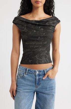 BDG Fia Print Off the Shoulder Top in Grunge at Nordstrom, Size X-Small