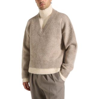 Mani&egrave;re De Voir Jacques Unisex Double Layer V-Neck Knit Jumper in Taupe at Nordstrom, Size Xx-Small
