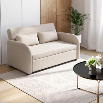 IDMarket Sof&aacute; Cama Recto De 2 Plazas Noah En Tejido Beige