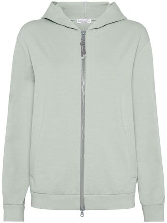 Brunello Cucinelli stretch-cotton zip-up hoodie - Green
