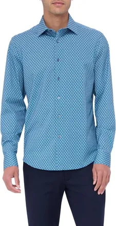 Bugatchi James OoohCotton Diamond Check Button-Up Shirt in Teal at Nordstrom, Size Xx-Large