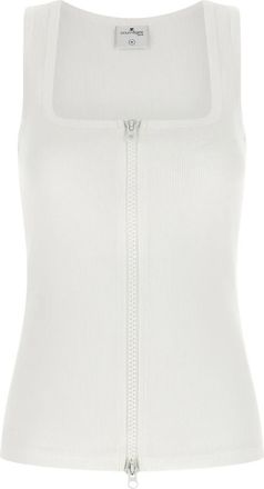 Courr&egrave;ges Ribbed Knit Zip-Up Tank Top - Dames - Tops zonder mouwen - Wit - S - Katoen - Tops