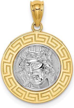 Diamond2Deal 14k Yellow Gold and White Rhodium with Greek Key Edge Jesus Medal